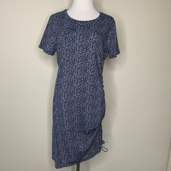 Michael Michael Kors Blue Giraffe Print T Shirt Dress Ruched Side Sz XL - Picture 1 of 10